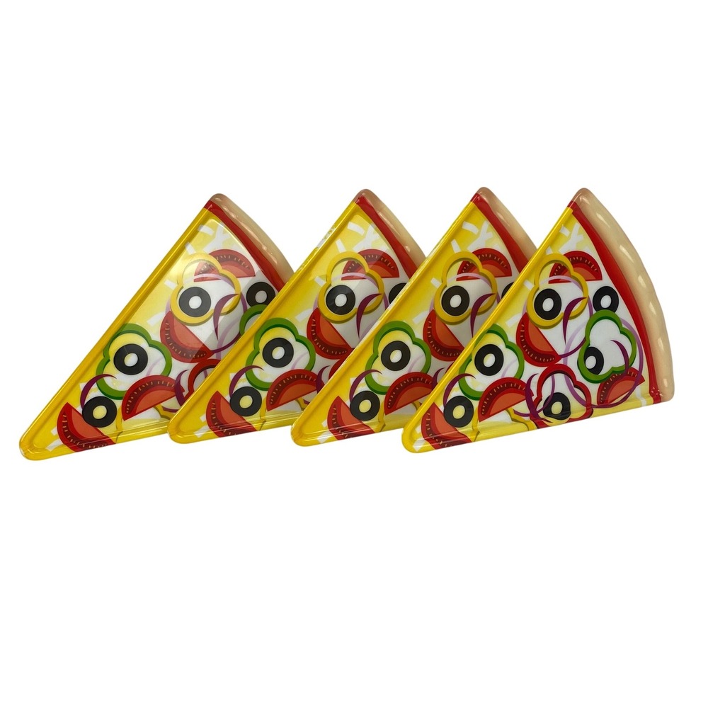 Vtg Horizon Pizza Slice Plates Set of 4 Veggie Plastic Serving Trays Fun Food